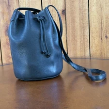 BAGGU Natural Milled Leather Bucket Bag Black Drawstring Shoulder Bag USA Made