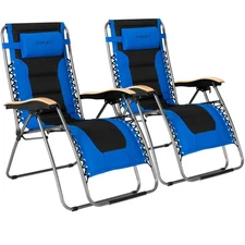Giantex Folding 2PCS Adjustable Padded Zero Gravity Lounge Chair Oversize Blue