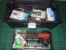New Stanley 16" Toolbox with numerous used & new tools inc. Multimeter, etc,.