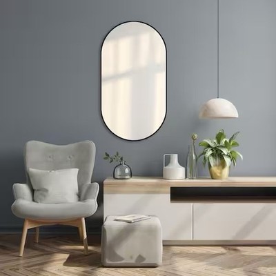 Glacier Bay 18x30 Oval Black Wall Mirror Modern Decorative Accent Frame