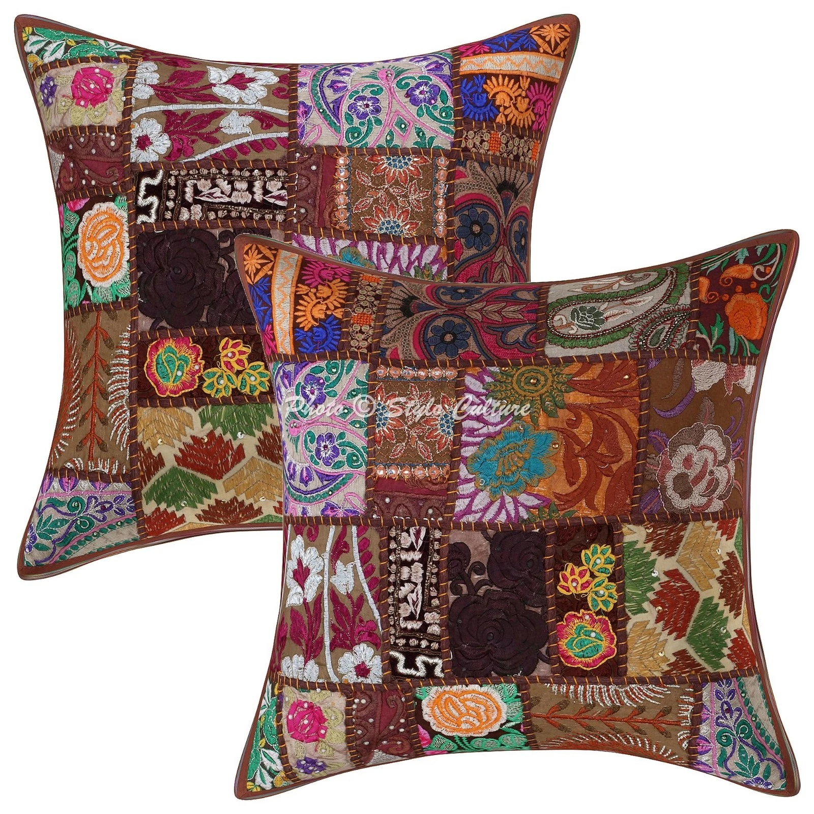 Boho Vintage Patchwork Throw Pillow Covers Cotton 40x40 cm Square Cushion Cover