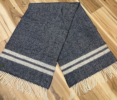 TWEEDMILL TEXTILES KNEE RUG Wool Sofa Throw Blanket FISHBONE NAVY