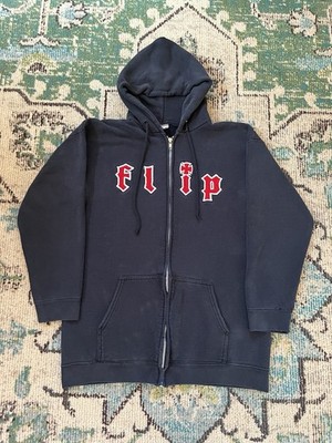 Vintage Flip Skateboards HKD Zip Up Sweatshirt Black Medium Embroidered 90s