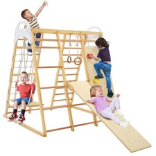 8-in-1 Jungle Gym Playset Wooden Kids Climber Slide Play Toy Gift w/Monkey Bars