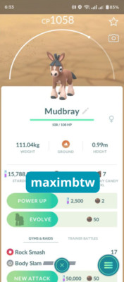 Non shiny Mudbray - exclusive from Safari City -  Pokemon GO 