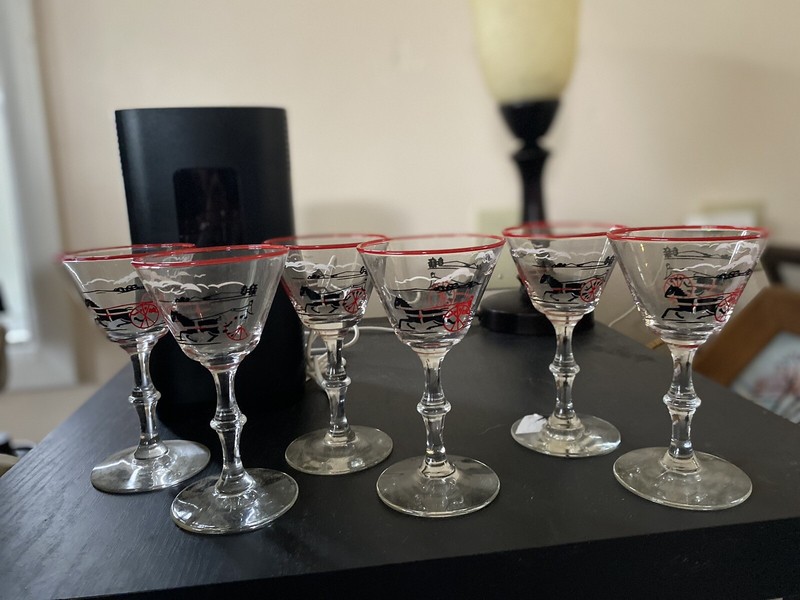 Libby's Cordial Glasses Set Of 6 Horse And Carriage