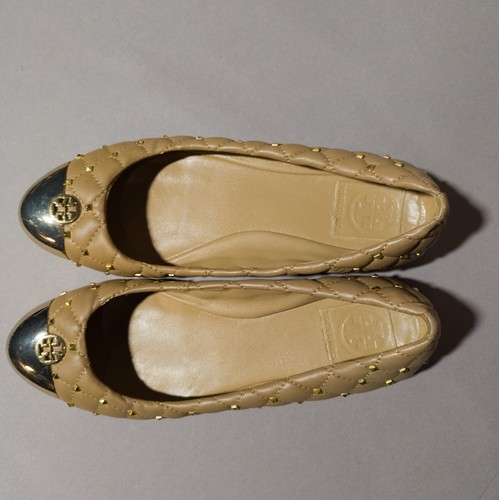 Tory Burch Kaitlin Skimmer Ballet Flat Quilted Studded Cap Toe Leather Ballerina - Picture 4 of 10