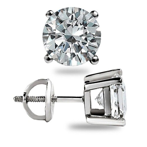2.75 CT Round Moissanite GRA Stud Earrings 14k Solid White Gold Screw Back Gift - Picture 3 of 12