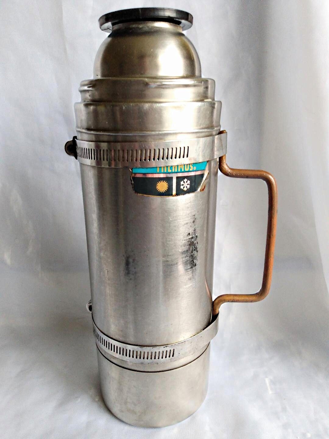 Vintage Blue Stainless Steel King Seeley Thermos 1 Quart Vacuum Bottle