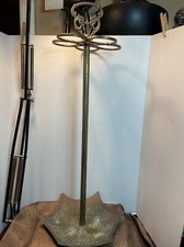 VTG brass umbrella stand W/floral umbrella drip tray  2 Dragon  Head Handle  