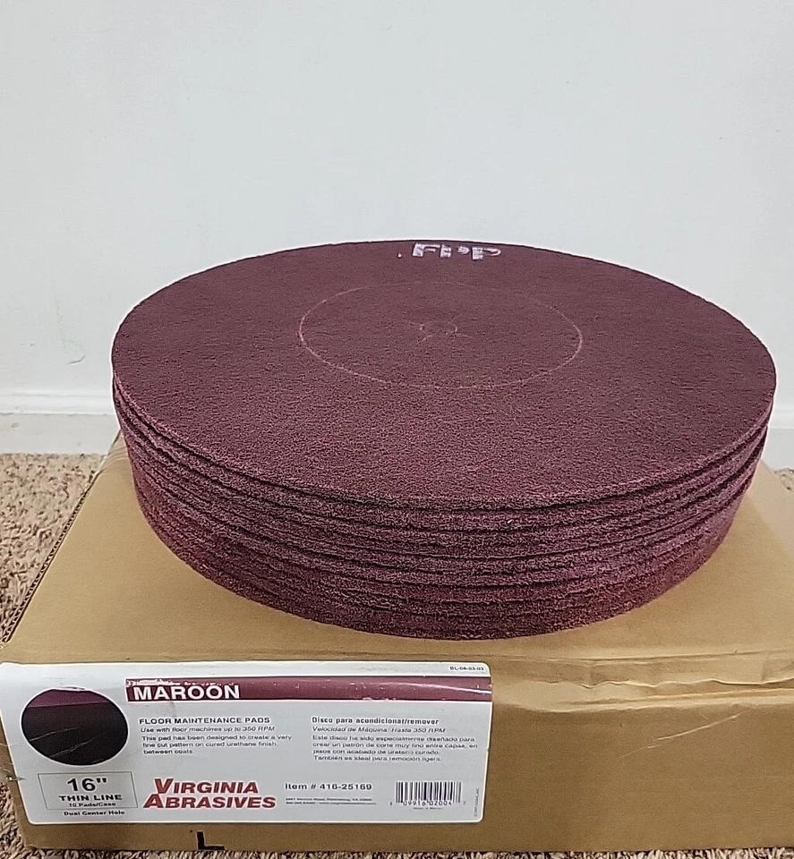 Virginia Abrasives Floor Maintenance Pads 16" Thin Line Dual Center Hole 10 Pack - Image 2 of 4