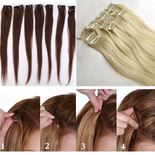 Deluxe AAA Real Clip In 100% Remy Human Hair Extensions Full Head 8pcs Weft B143 - Picture 3 of 27