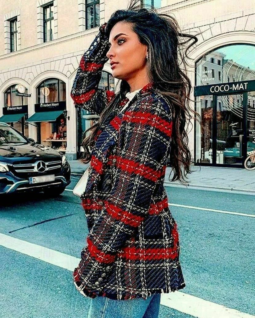 ZARA CHECKED CHECK BLAZER JACKET CARDIGAN COAT GOLD BUTTONS SIZE