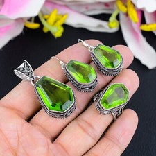 Peridot Gemstone Handmade 925 Sterling Silver Jewelry Set Gift For Girlfriend