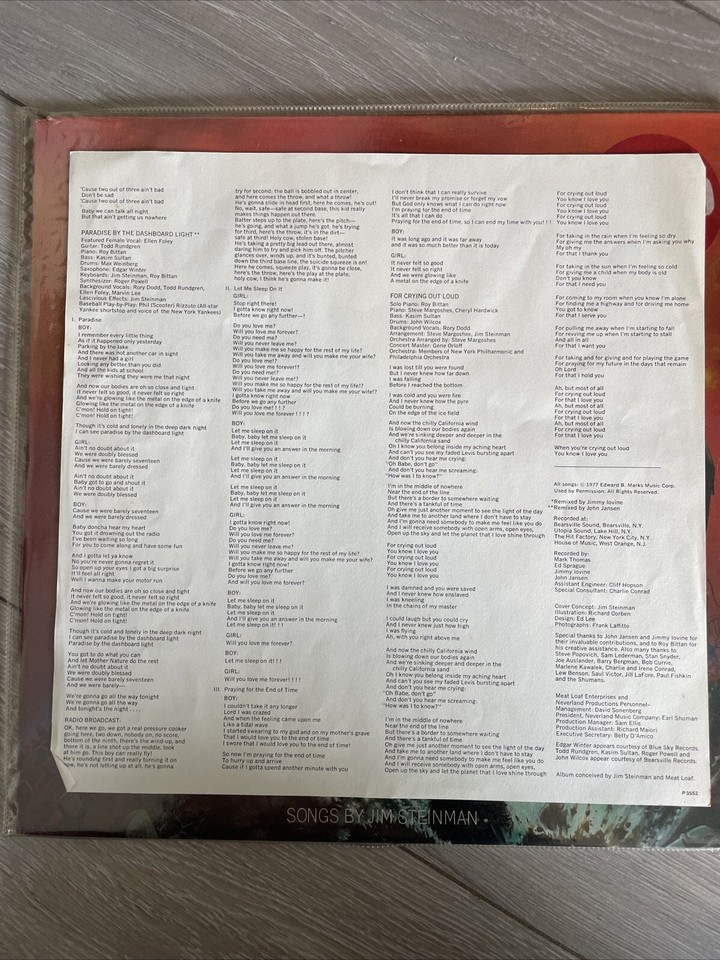 MEAT LOAFBAT OUT OF HELL usa LP + INNER SLEEVE eBay