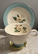 Homer Laughlin Lifetime China Co. Turquoise Magnolia Tea Cup and Saucer