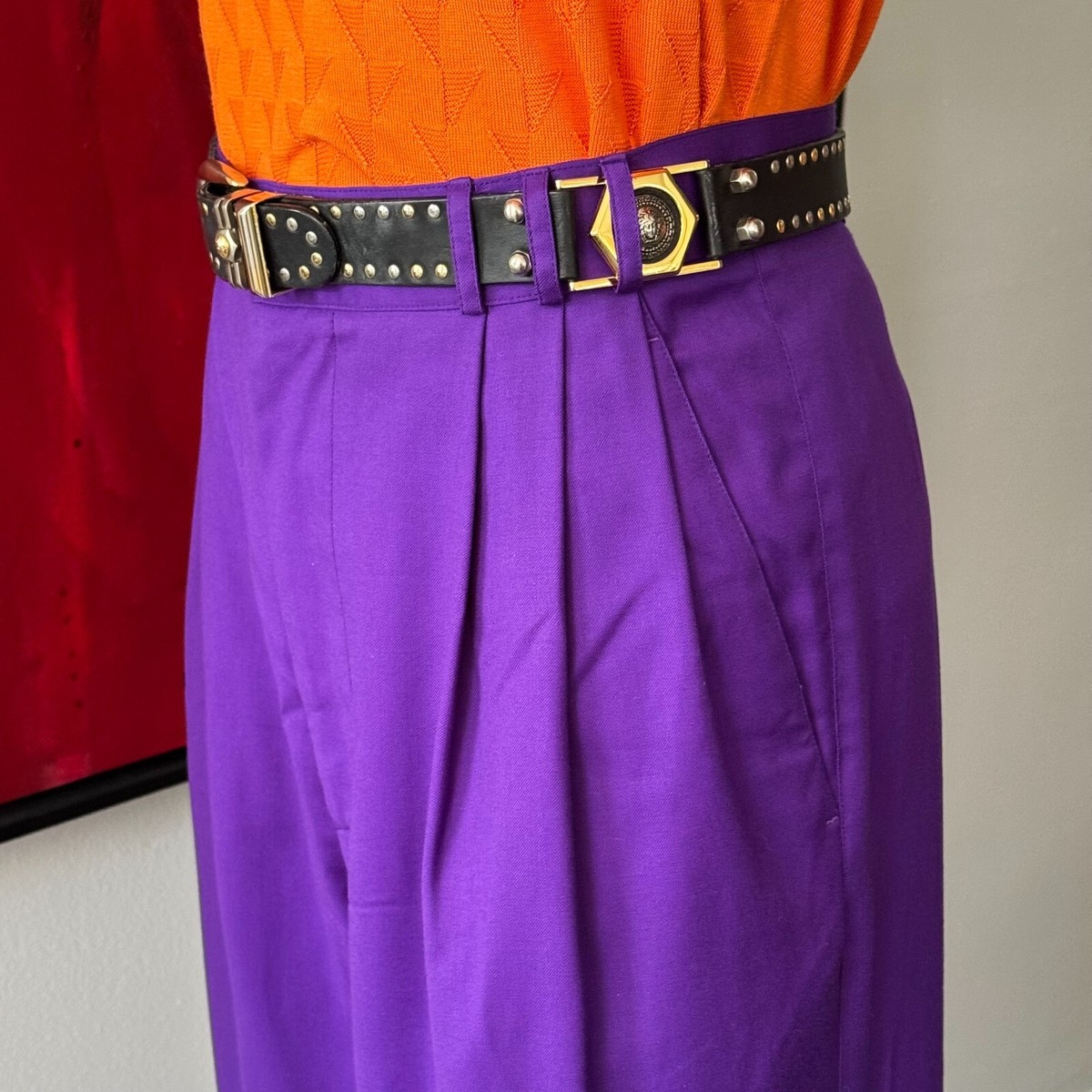 GIANNI VERSACE ISTANTE purple pleated wool pants size 50 from F/W