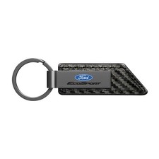 Ford EcoSport Gunmetal Gray Metal Plate Carbon Fiber Texture Leather Key Chain