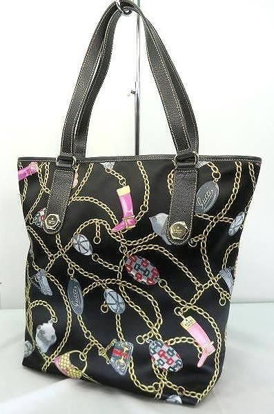 GUCCI Black Satin Tote Bag with Chain Pattern and Scarf Japan Authentic Rare Find