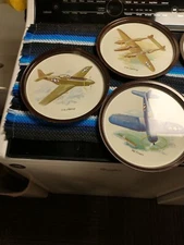 WWII Airplane Trays - Rare Six Vintage Tin Trays 