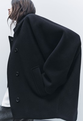 MANTEAU EN LAINE CROPPED MANTECO COLLECTION ZARA ZW NOIR