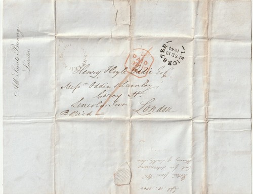 1844 LEICESTER & UDC HIGH CROSS ST THOMAS COCK LETTER >HENRY HOYLE ODDIE LONDON - Picture 2 of 4