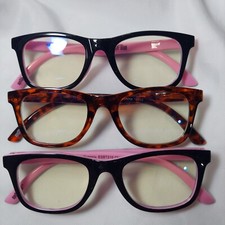 NEW 3 Pairs Children's eye Squared Blue Light Glasses With Cases