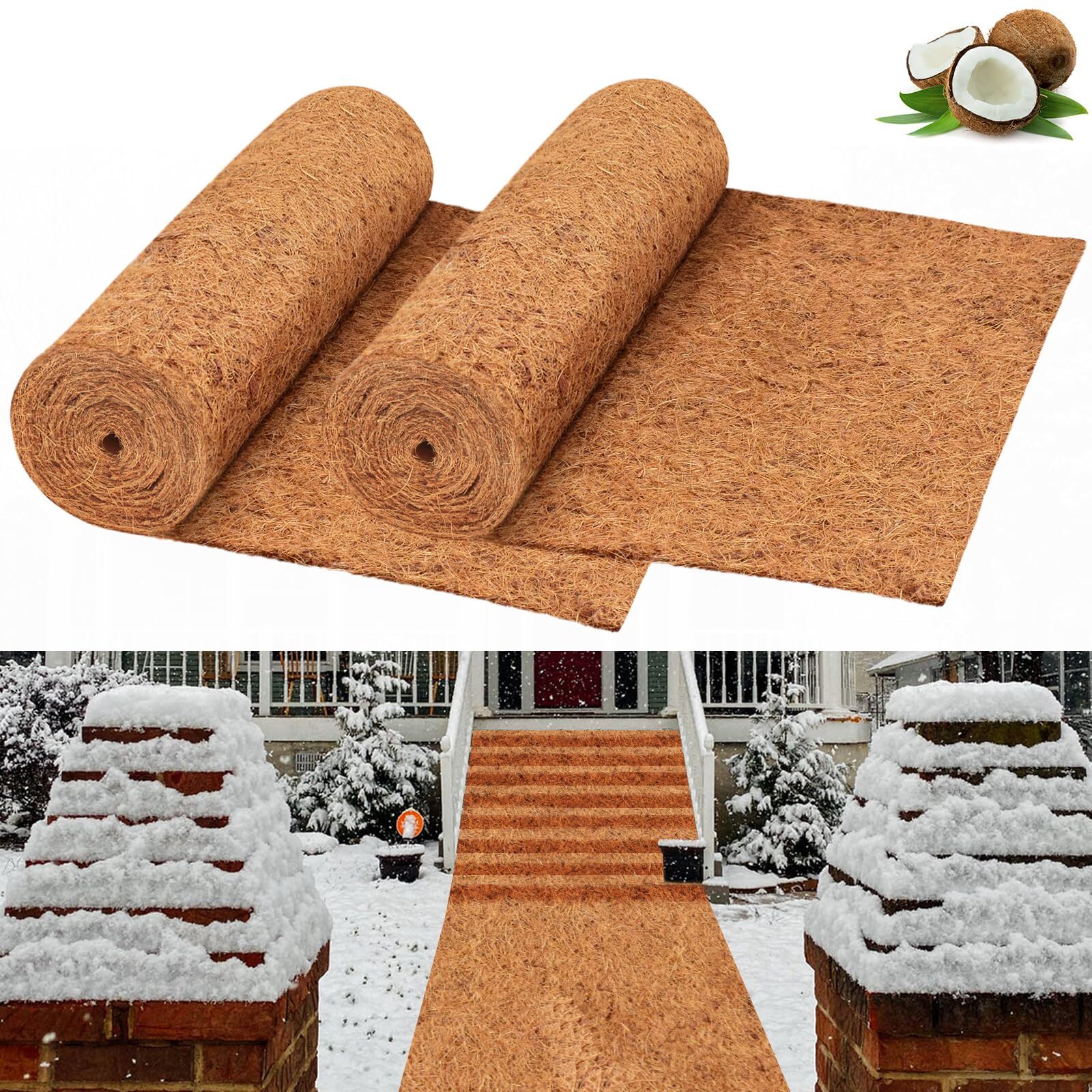 2 Pack 16 Ã— 118 Inch No-Slip Ice and Snow Carpet Mats- Natural Coconut Fiber