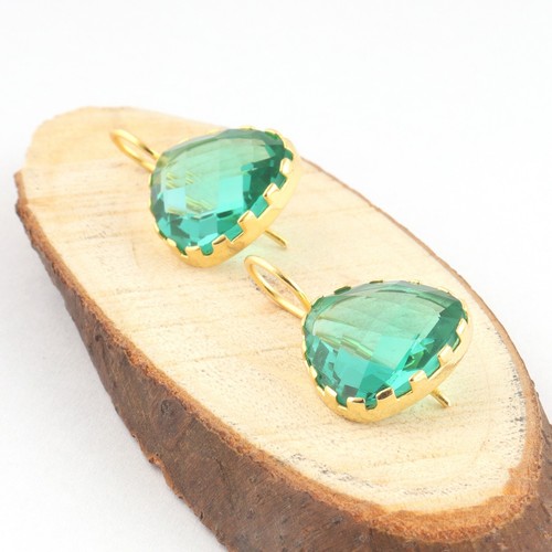 Colorful Hydro Quartz Chalcedony Gold Plated Trillion Shape Drop Hook Earrings - Picture 53 of 78