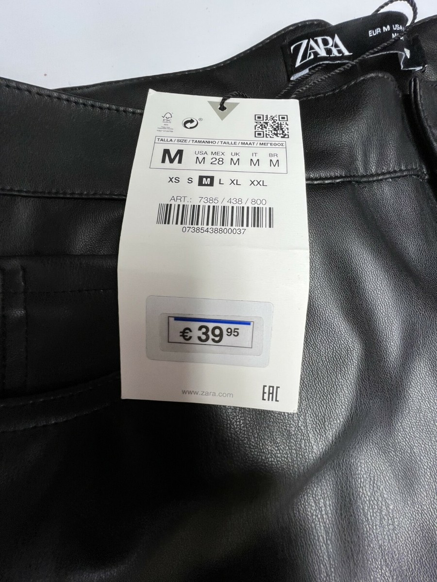 Zara Black Straight Leg Faux Leather Pants M 42.5 legth 14.5 Zara Black Straight Leg Faux Leather Pants M 42.5 legth 14.5