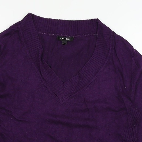 Amisu Womens Purple V-Neck Viscose Blend Jumper Size XL - Picture 4 of 12