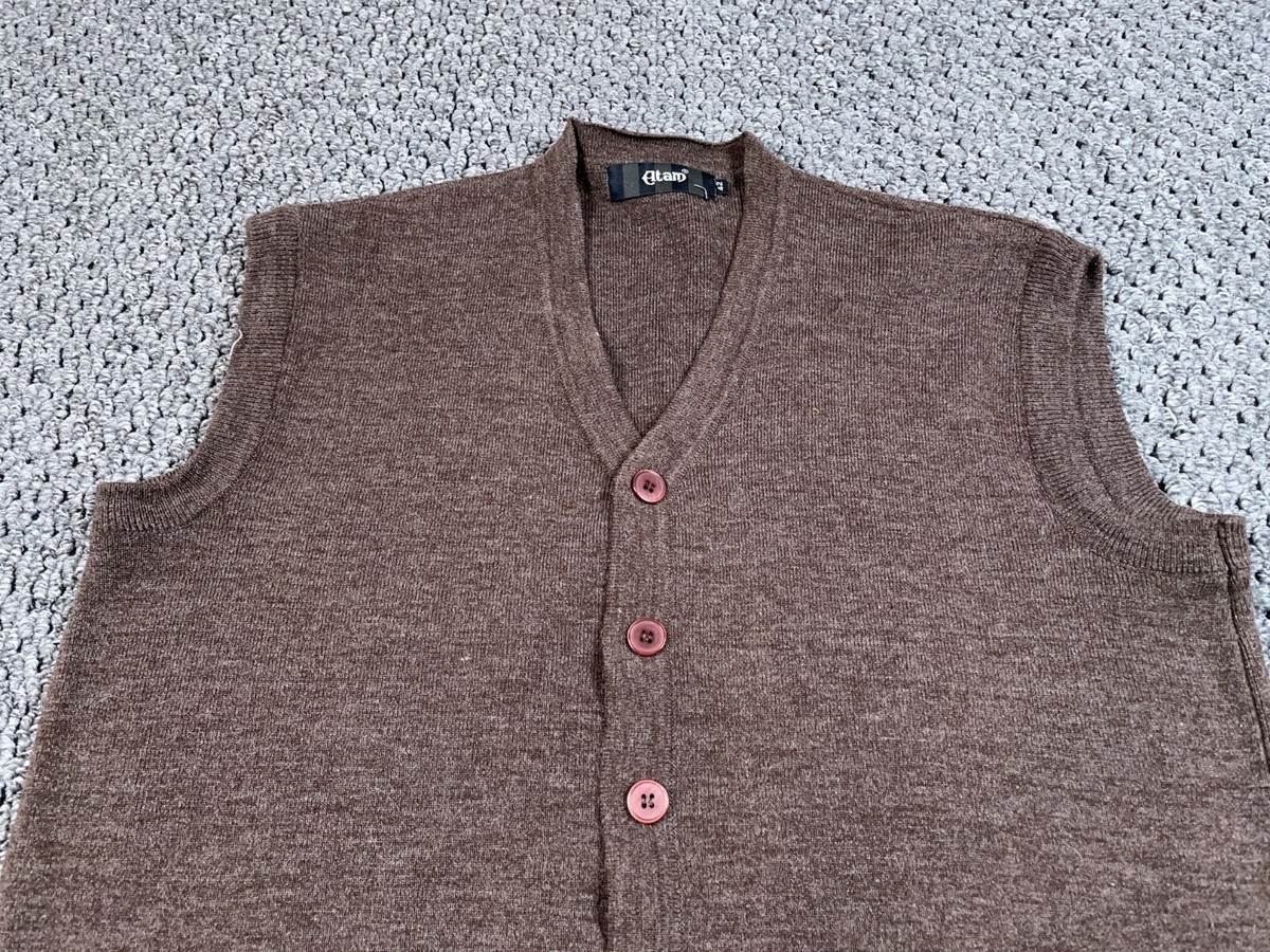 VTG 80s Wool Button Up Sweater Vest Adult Large Brown