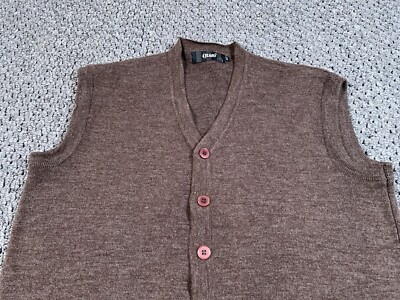 トップス Olde H&Daughter WOOL DS KNIT VEST VTG 80s Wool Button Up Sweater Vest Adult Large Brown