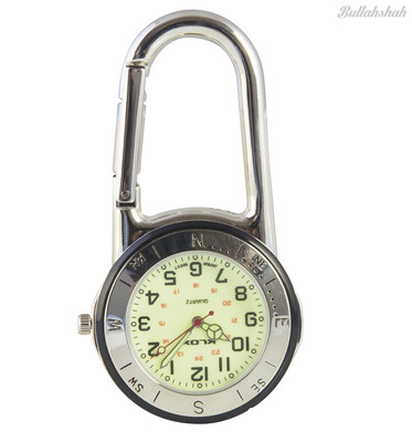 Klox Clip On Uhr Mit Karabiner - Silber Schwarz Analog Für Ärzte Krankenschwestern Outdoor Sport