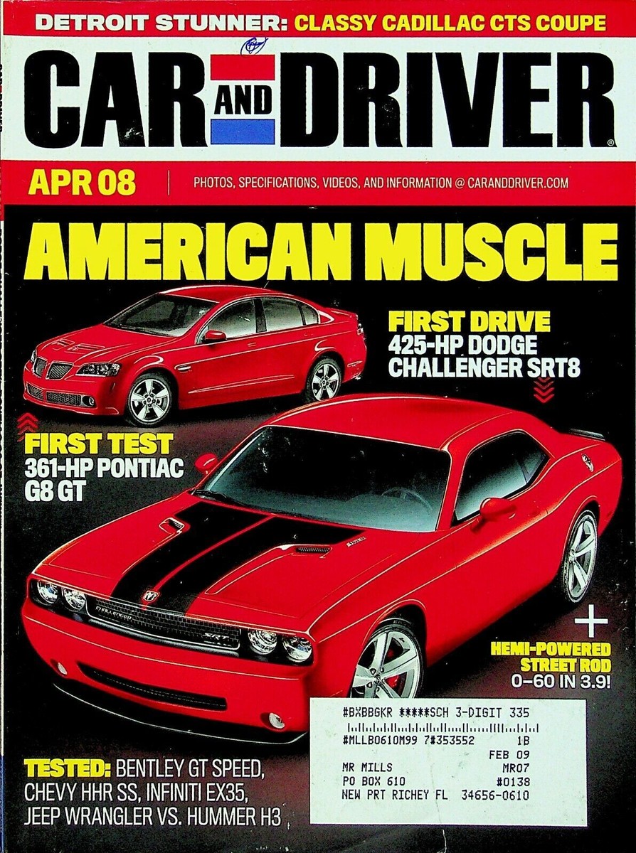 Car and Driver Magazine April 2008 Dodge Challenger SRT8