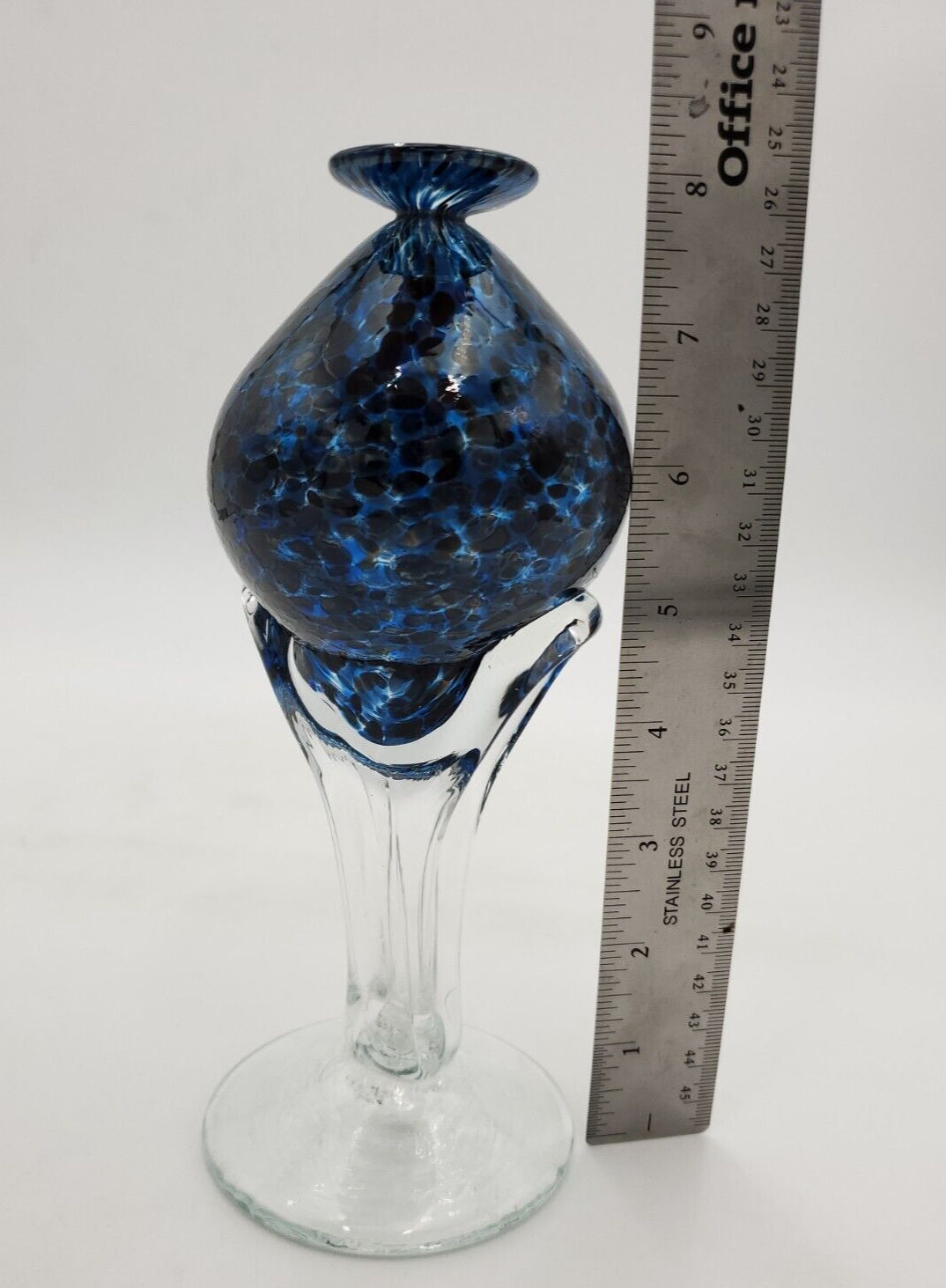 Beautiful Blue Blown Glass Vase By Art Master RON MYNATT, Signed 1999