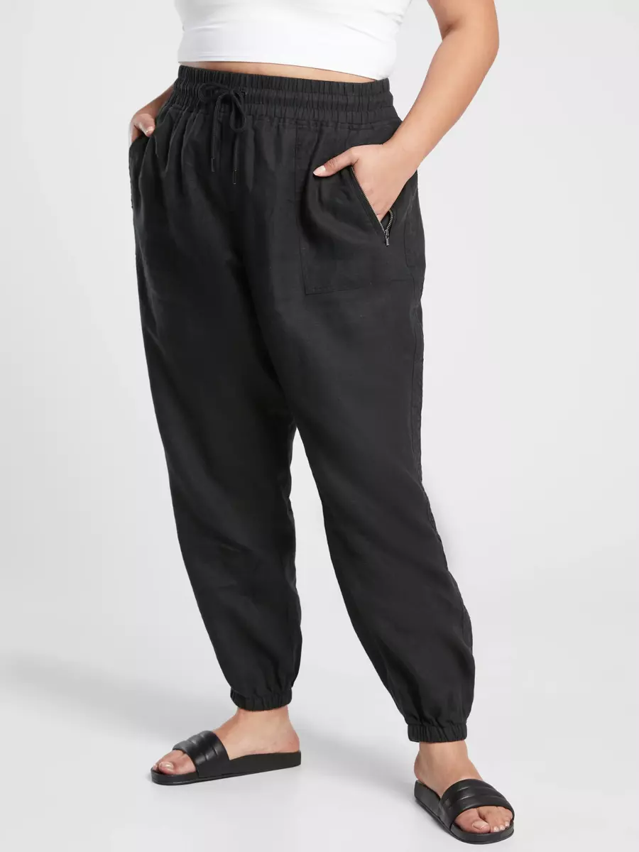 NWOT Athleta Cabo Linen Jogger Pant, BLACK SIZE 24 #530642 O0912H