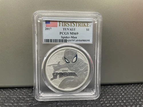 2017 $1 Tuvalu Marvel Spiderman NGC MS69 First Strike 1oz .9999 Silver Coin