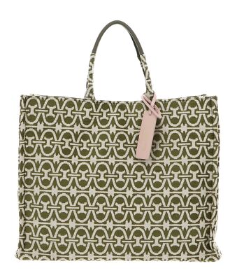 COCCINELLE Never Without Bag Winter Monogram Jacquard Shopper L khaki creme Neu