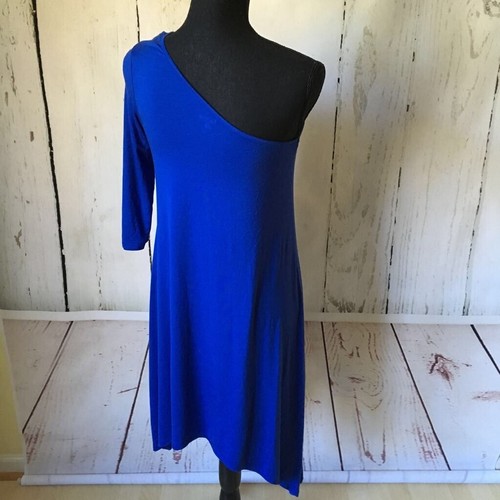 Kensie Womens Sheath Dress Blue Stretch Knee Length One Shoulder 3/4 Sleeve M - Picture 2 of 8