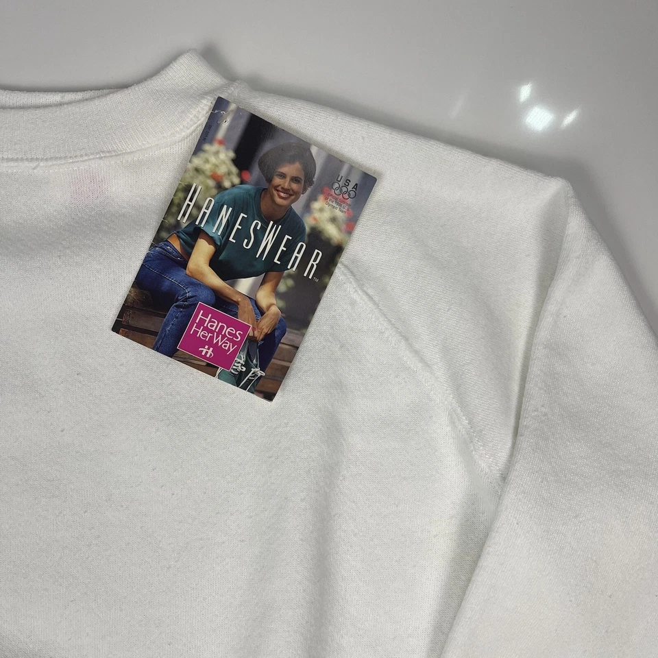 Sudadera para mujer Hanes Her Way blanca calce cuadrado mediana 1995 vintage años 90 nueva con etiquetas Foto 2 de 4