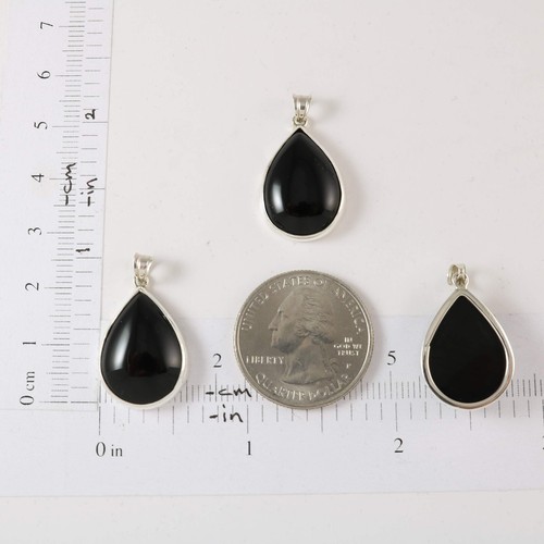 Sterling Silver 925 Black Onyx Teardrop Pendant Necklace 18 in Chain - 15x20mm - Picture 7 of 10