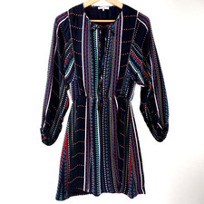 Parker Silk Dress Women's Size Small Multicolor Geometric Long Dolman Sleeve
