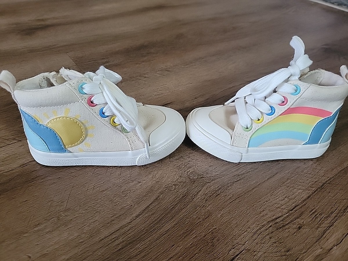 Cat Jack Sneakers Shoes Toddler Girls Sz Penny High Tops Beige 🌈  Rainbow