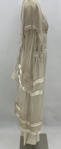 Vintage 1920s flapper wedding dress beaded leafs details antique Edwardian - Picture 5 of 24