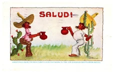 1937 Mayflower Hotel Los Angeles Salud Cartoon Cactus Vintage Postcard PM