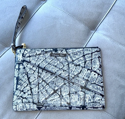 Pochette en cuir Dior avec poignée, design Plan de Paris excellent état