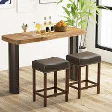 2Pcs Bar Stool PU Leather Counter Height Saddle Stools Dining Chairs Grey 60CM