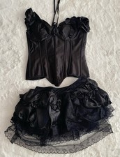 2 Teiler Corsage Rock Set Schwarz Gothic Spit...