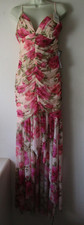 Katia Rae Dress Womens XL Long Social Floral Ruched Chiffon Hi Low Pink Formal